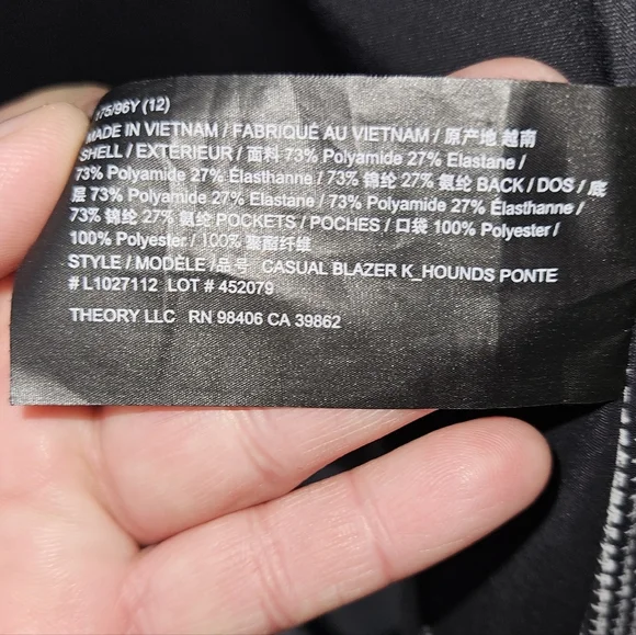 Theory Houndstooth Ponte Casual Blazer, Size 12, Black/White, EUC - Picture 8 of 16